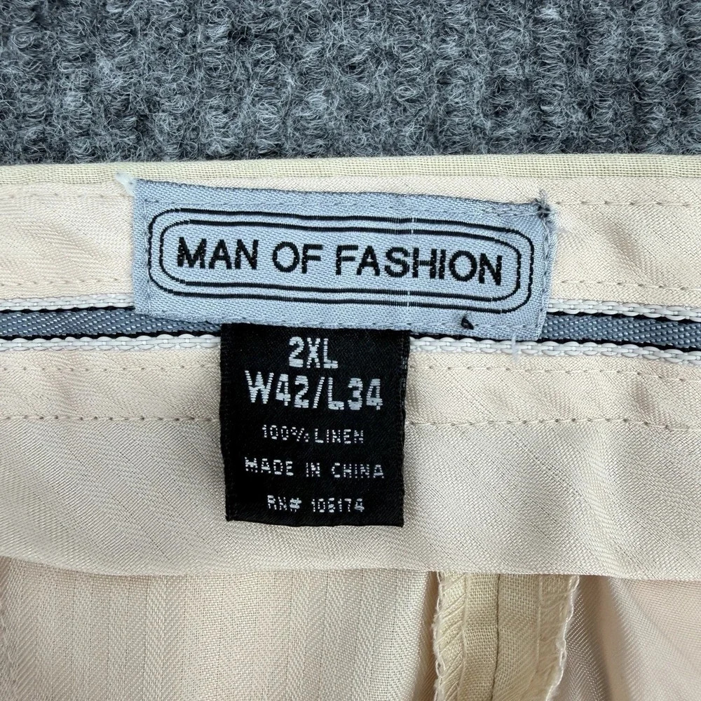 Vintage Man of Fashion men's 100% linen pleated trousers euro summer beige 42x34
